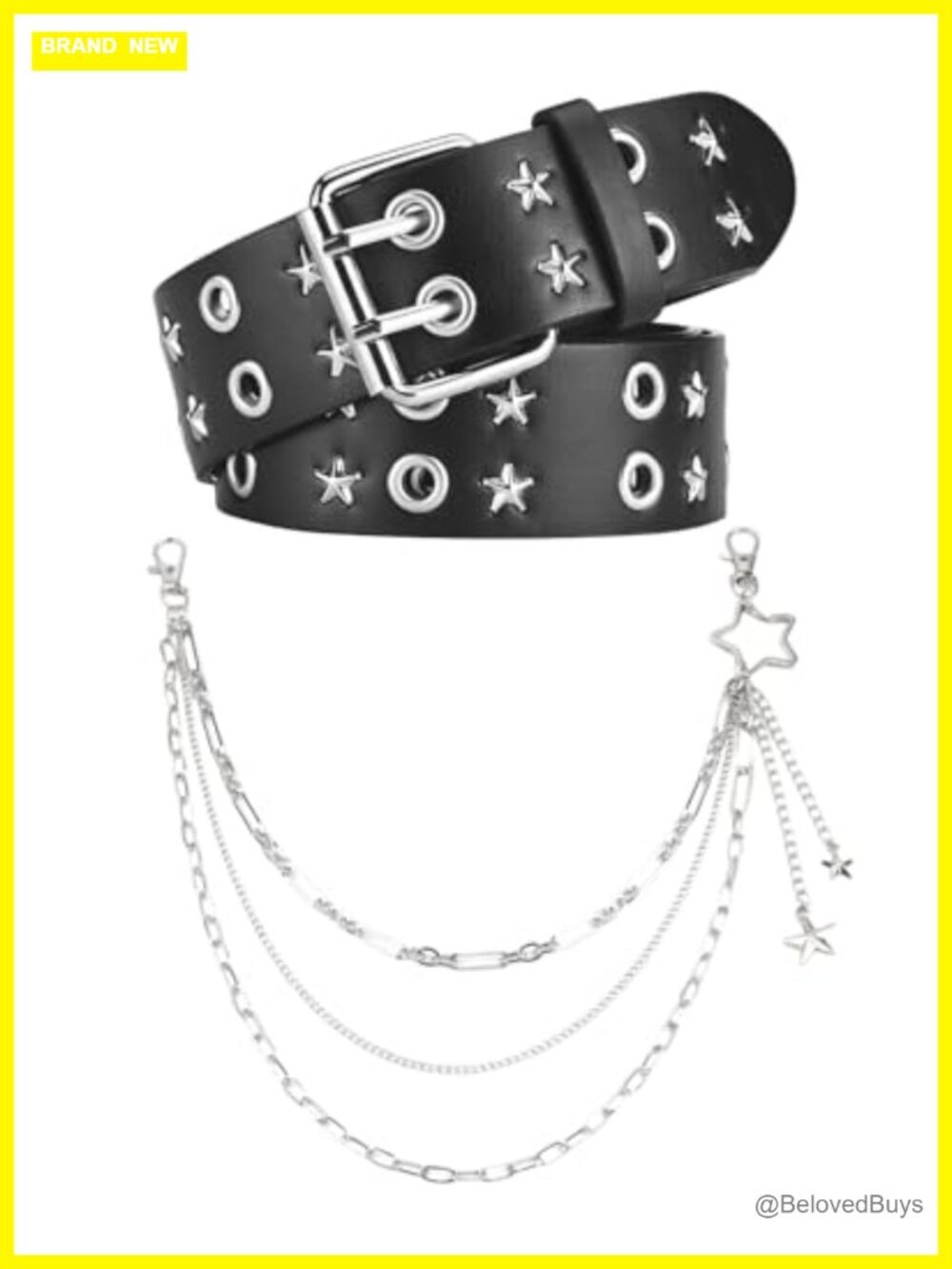 Y2k Star Belt Silver Star Pants Chain Double Grommet Studded Goth EMO
